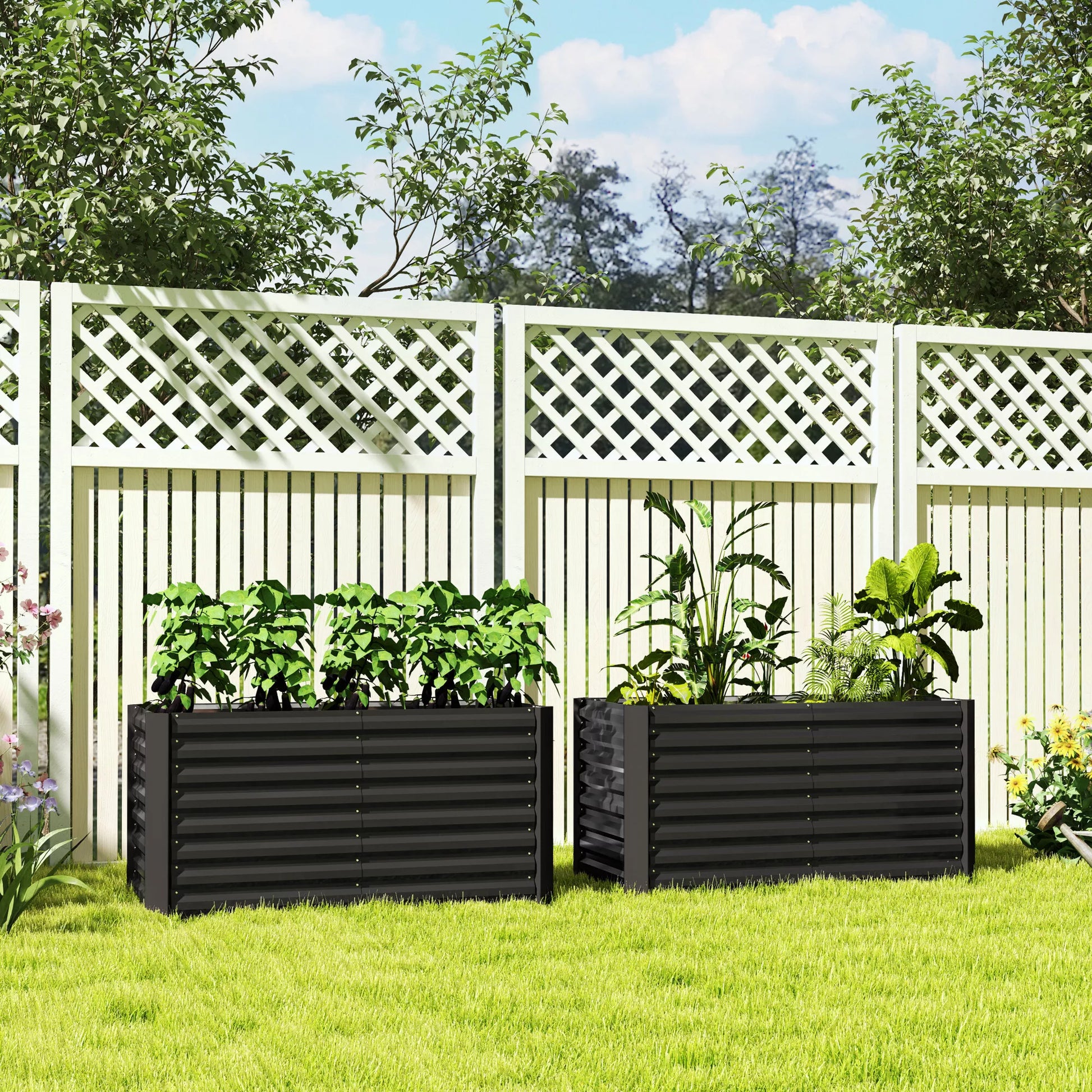 Aukštos lysvės, 2 vnt. rinkinys, gėlių dėžė, ypač gili, metalinė, 120 x 60 x 60 cm, tamsiai pilka