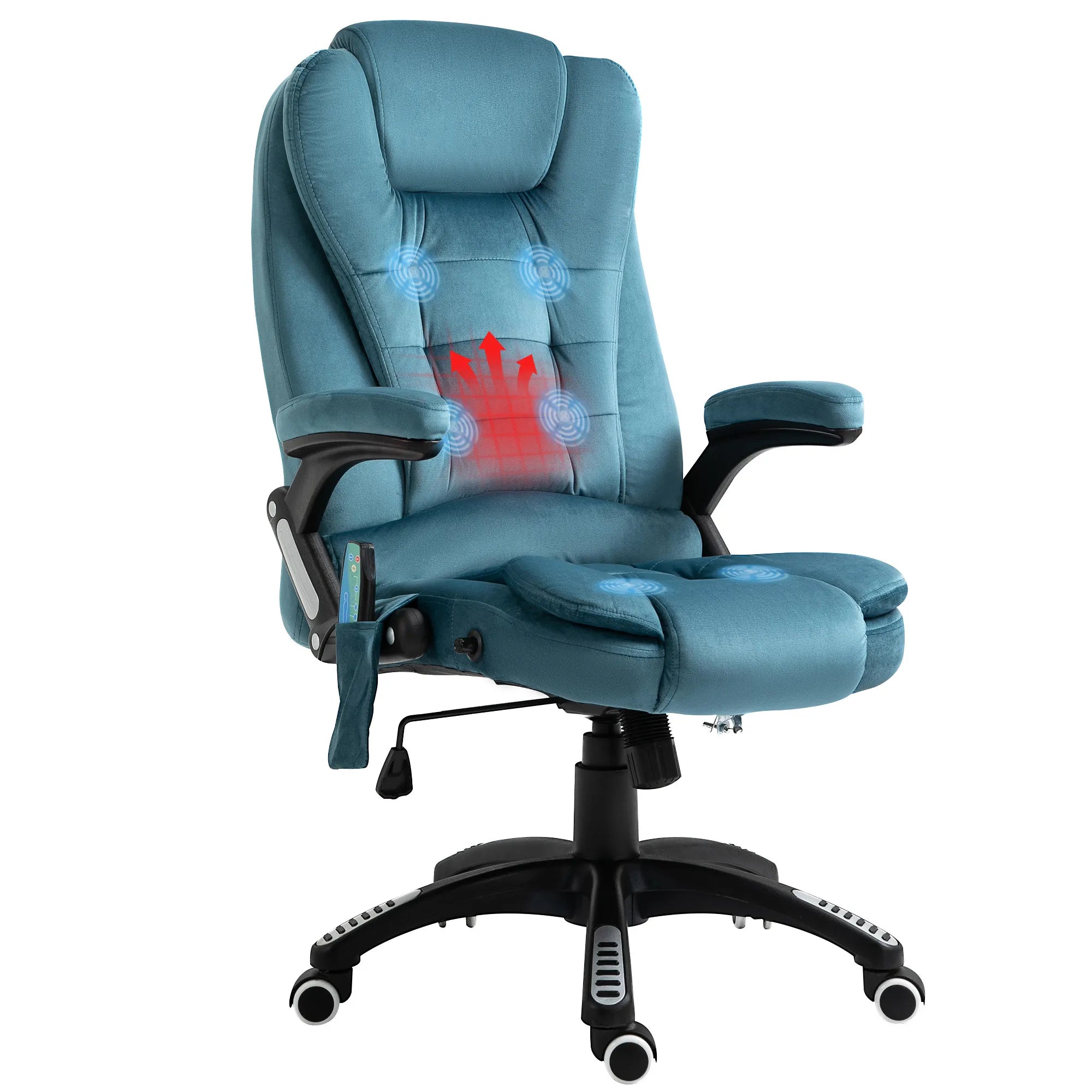 Biuro kėdė, masažinė, su šildymo funkcija, vadybininko kėdė su masažu, aukščio reguliavimo ergonomiška žaidimų kėdė, mėlyna, 68 x 72 x 110–120 cm