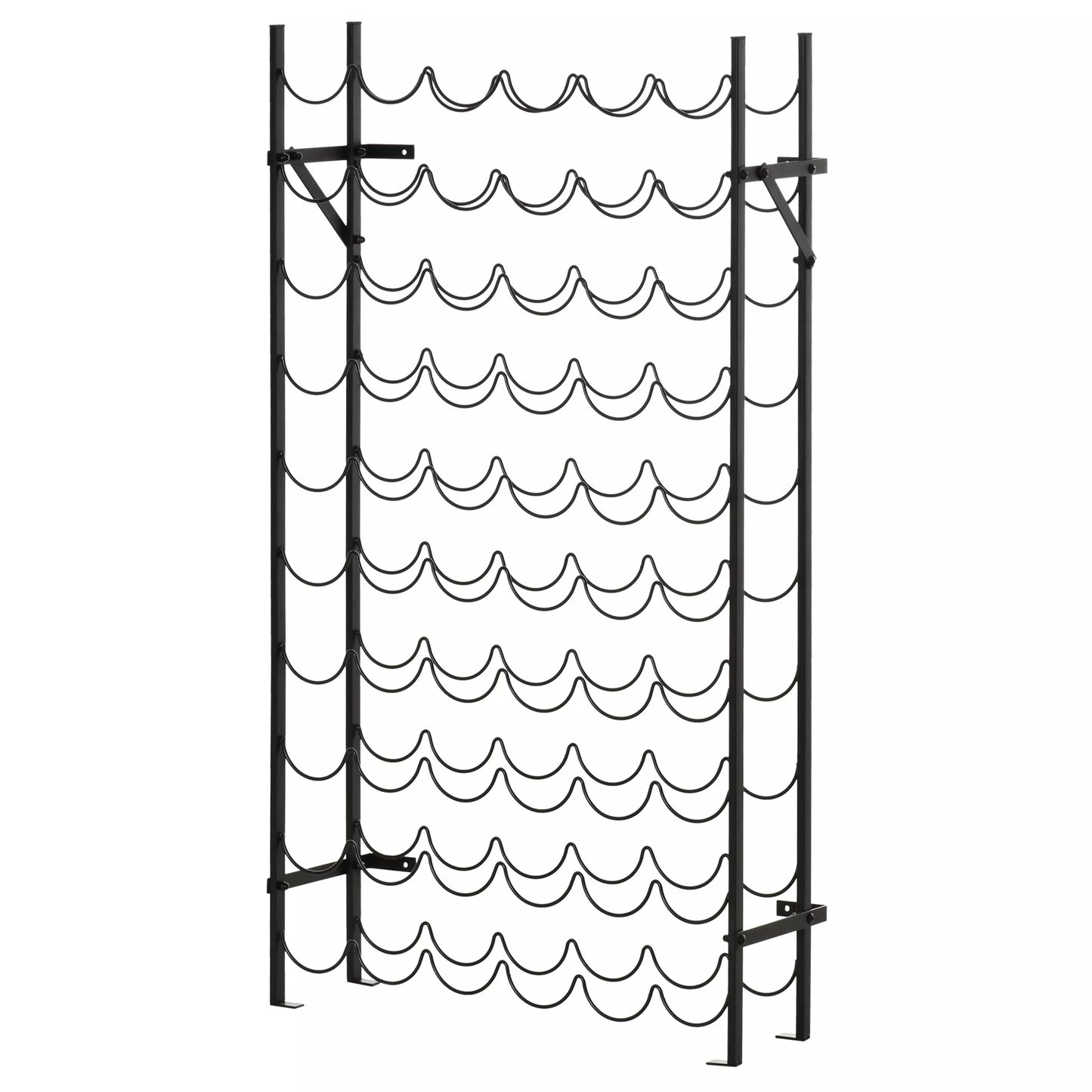 Vyno stovas, butelių lentyna, 60 butelių, metalinis, juodas, tvirtinamas prie sienos