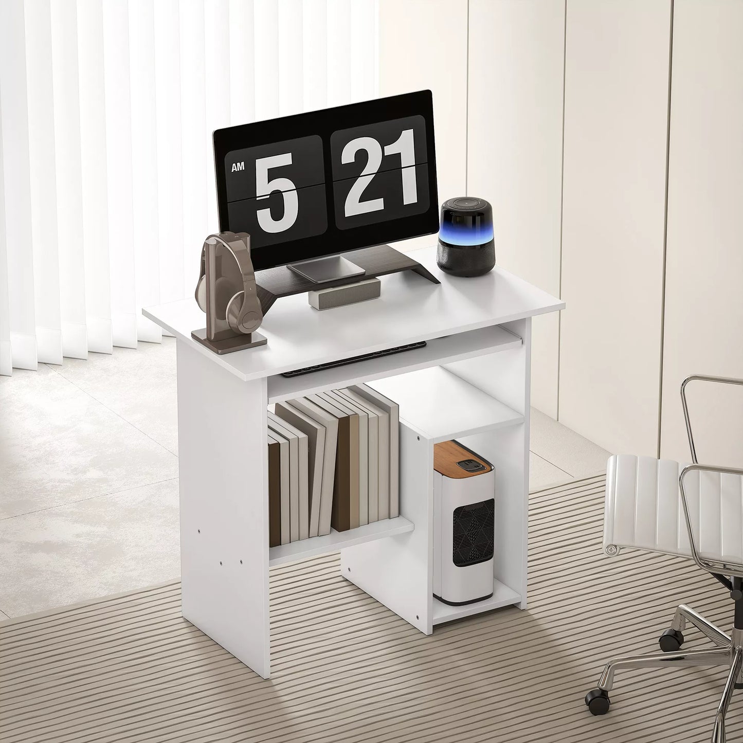 Kompiuterinis stalas, rašomasis stalas, medžio drožlių plokštė, metalas, 80 x 45 x 75 cm, Baltas