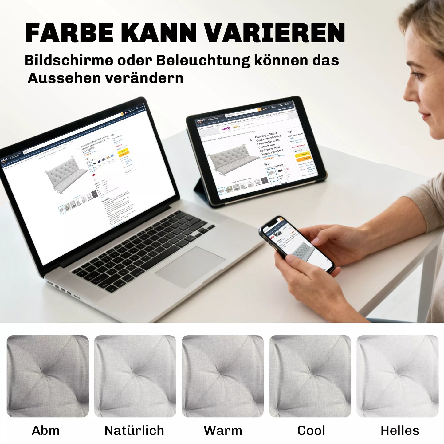 3 vietų suoliuko pagalvėlė 150x98x8 cm su tvirtinimo juostelėmis, sodo baldų pagalvėlė sūpynėms, šviesiai pilka