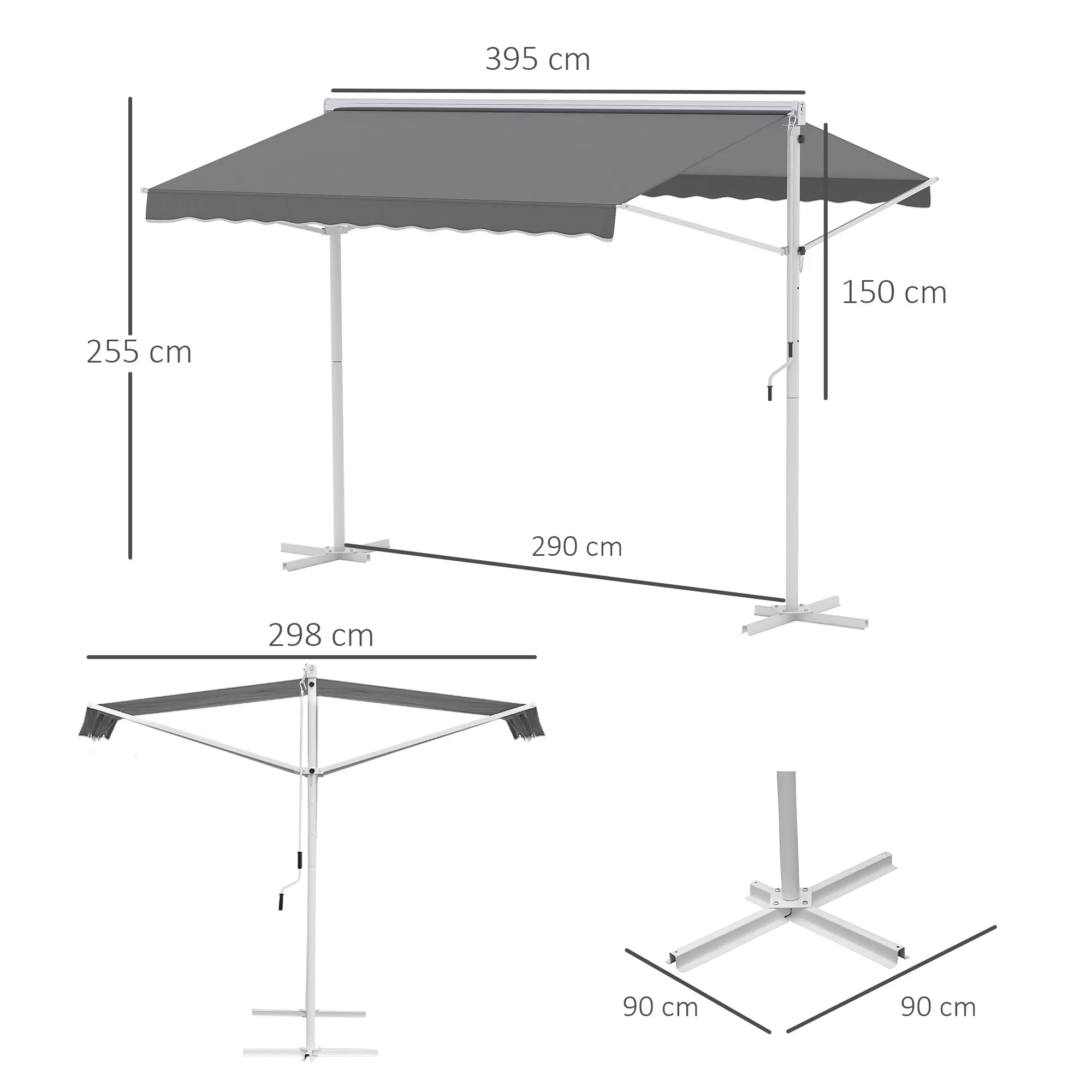 Laisvai pastatoma markizė su reguliuojamu nuolydžio kampu, 4x3 m (pilka)
