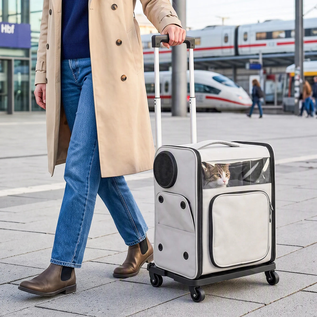 Gyvūnų transportavimo krepšys su ratukais, sulankstomas, šunims ir katėms iki 5 kg, pilkas
