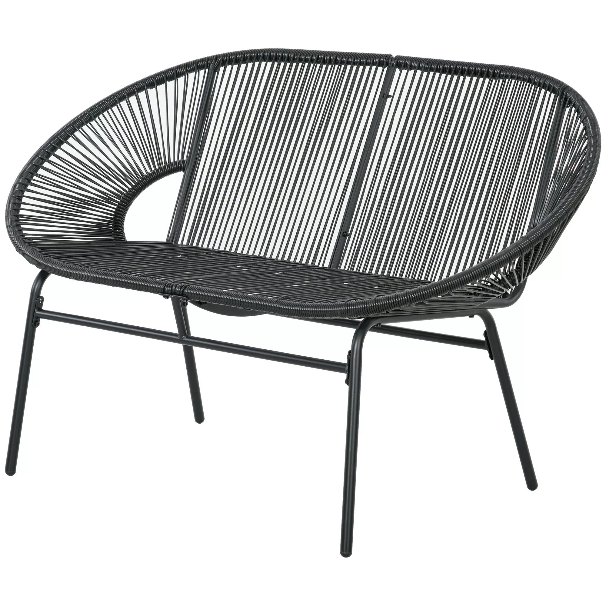 Rattaninis fotelis Boho stiliaus poilsio fotelis, 132 cm x 72 cm x 83 cm, juodas