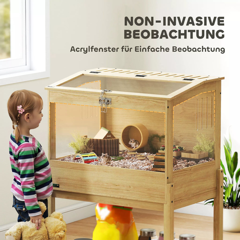 Hamsterio narvelis, 2 aukštai Graužikų narvelis Mažų gyvūnų narvelis su atverčiamu dangčiu, didelis 83,2 x 50 x 103 cm Natūralus medis