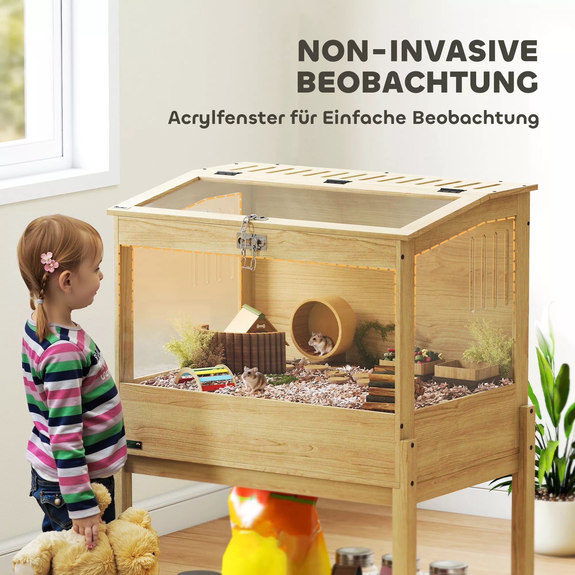 Hamsterio narvelis, 2 aukštai Graužikų narvelis Mažų gyvūnų narvelis su atverčiamu dangčiu, didelis 83,2 x 50 x 103 cm Natūralus medis