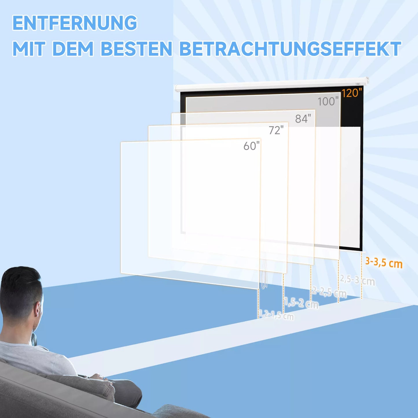 Projektoriaus ekranas, 120 colių, 16:9 formatas, tvirtinamas prie sienos arba lubų, baltas