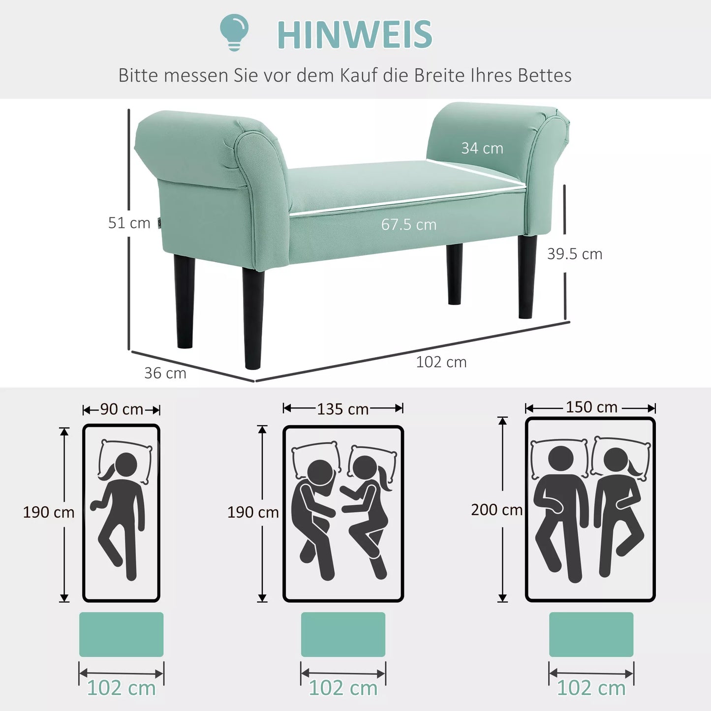Minkštas suoliukas miegamajam ir koridoriui, atlaiko iki 130 kg, 102 x 36 x 51 cm, žalias