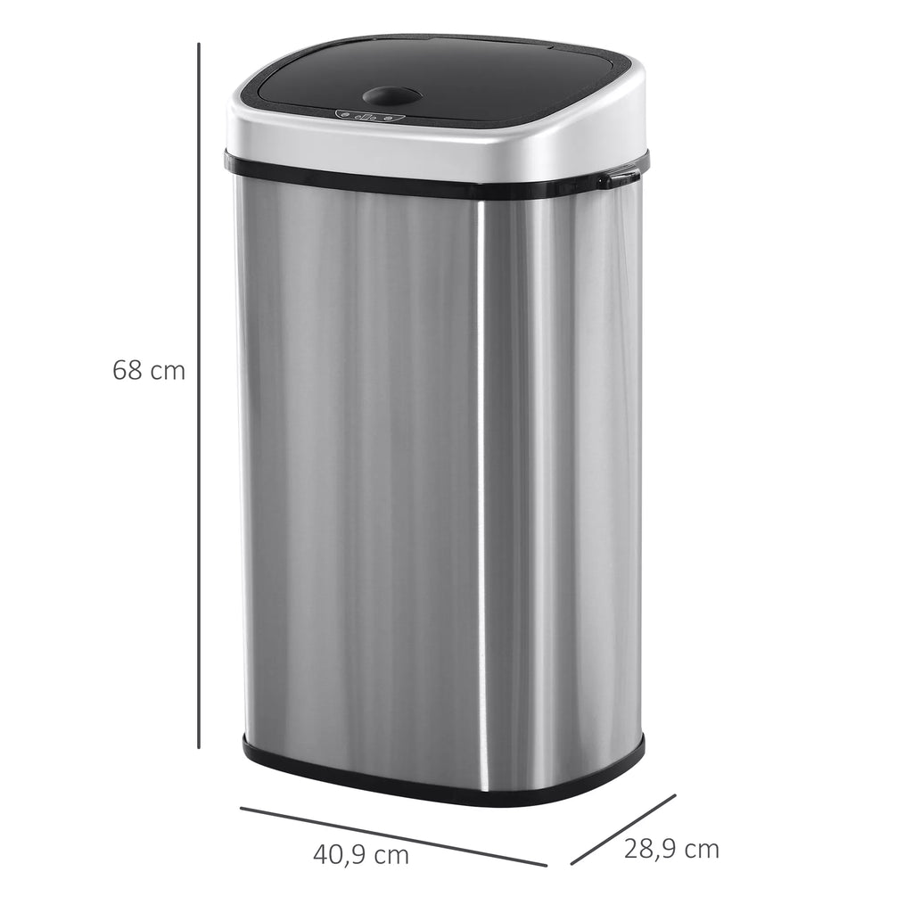 Schema su šiukšliadėžės matmenimis: aukštis 68 cm, plotis 40,9 cm, gylis 28,9 cm