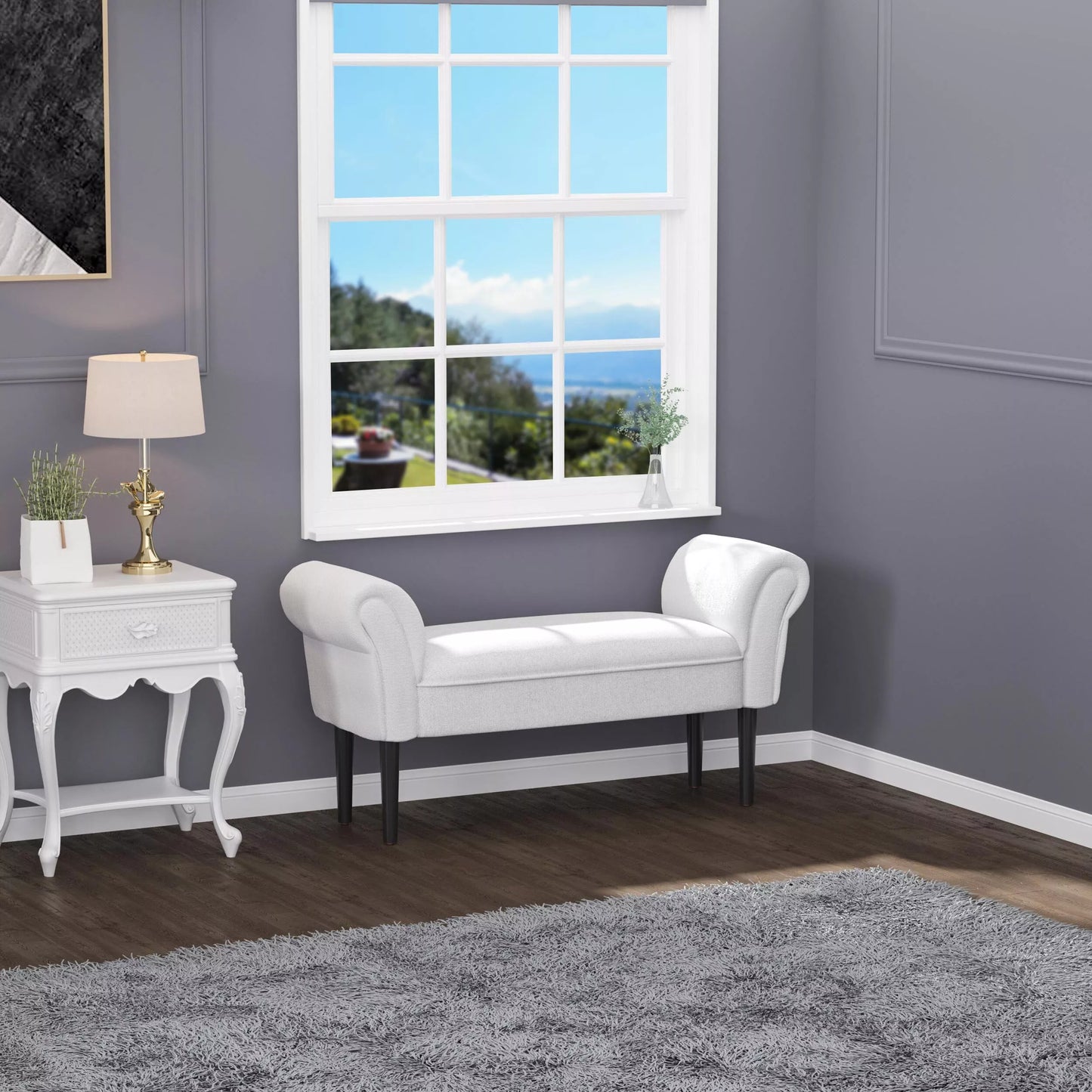 Lovos suolas, paminkštintas suolas, sėdima suola, prieškambario suolas miegamajam, atlaiko iki 130 kg, burinio audinio, pilkos spalvos, 102 x 36 x 51 cm