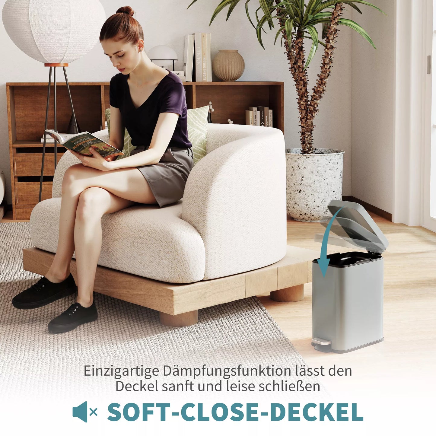 Metalinė šiukšliadėžė, 5 L talpa, su pedalu, su vidiniu kibiru, pilka