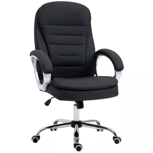 Biuro kėdė Darbo kėdė Rašomojo stalo kėdė Sukiojama kėdė 360° Ergonomiška Sūpynės funkcija Reguliuojamas aukštis Juoda Linas 64 x 75 x 111-121 cm