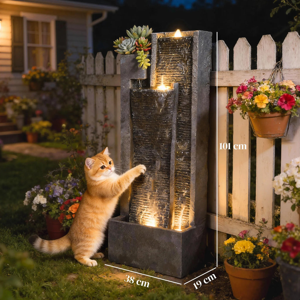 Sodo fontanas su LED apšvietimu ir vazonu 101 cm tamsiai pilkas