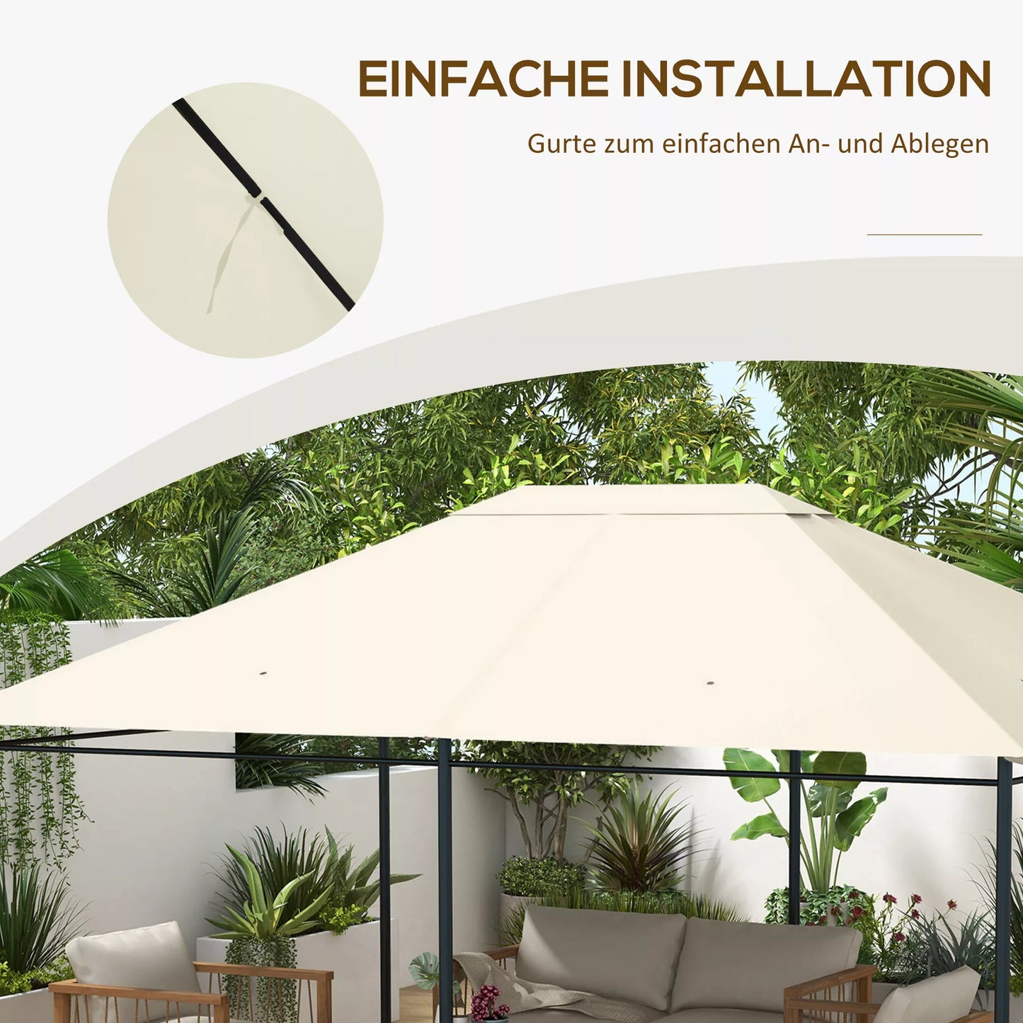 Pavilion paviljono atsarginis stogas, atsparus atmosferos poveikiui, 397 x 297 cm, kreminės spalvos