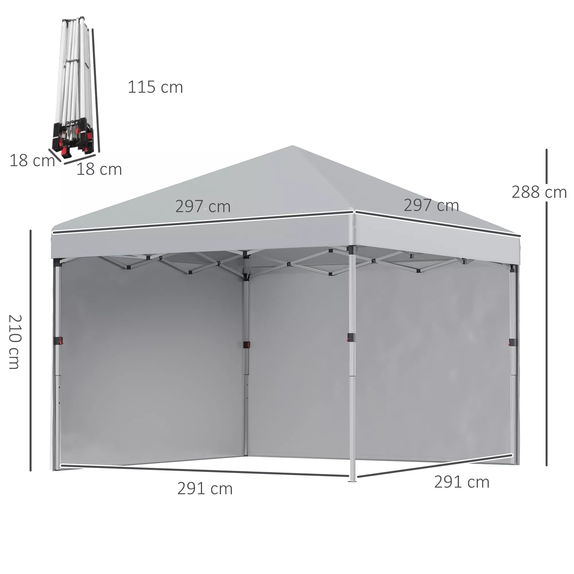 Sulankstomas paviljonas, dvi šoninės sienos, nešimo krepšys, plieninis rėmas, šviesiai pilkos spalvos, 3 x 3 x 2,7 m