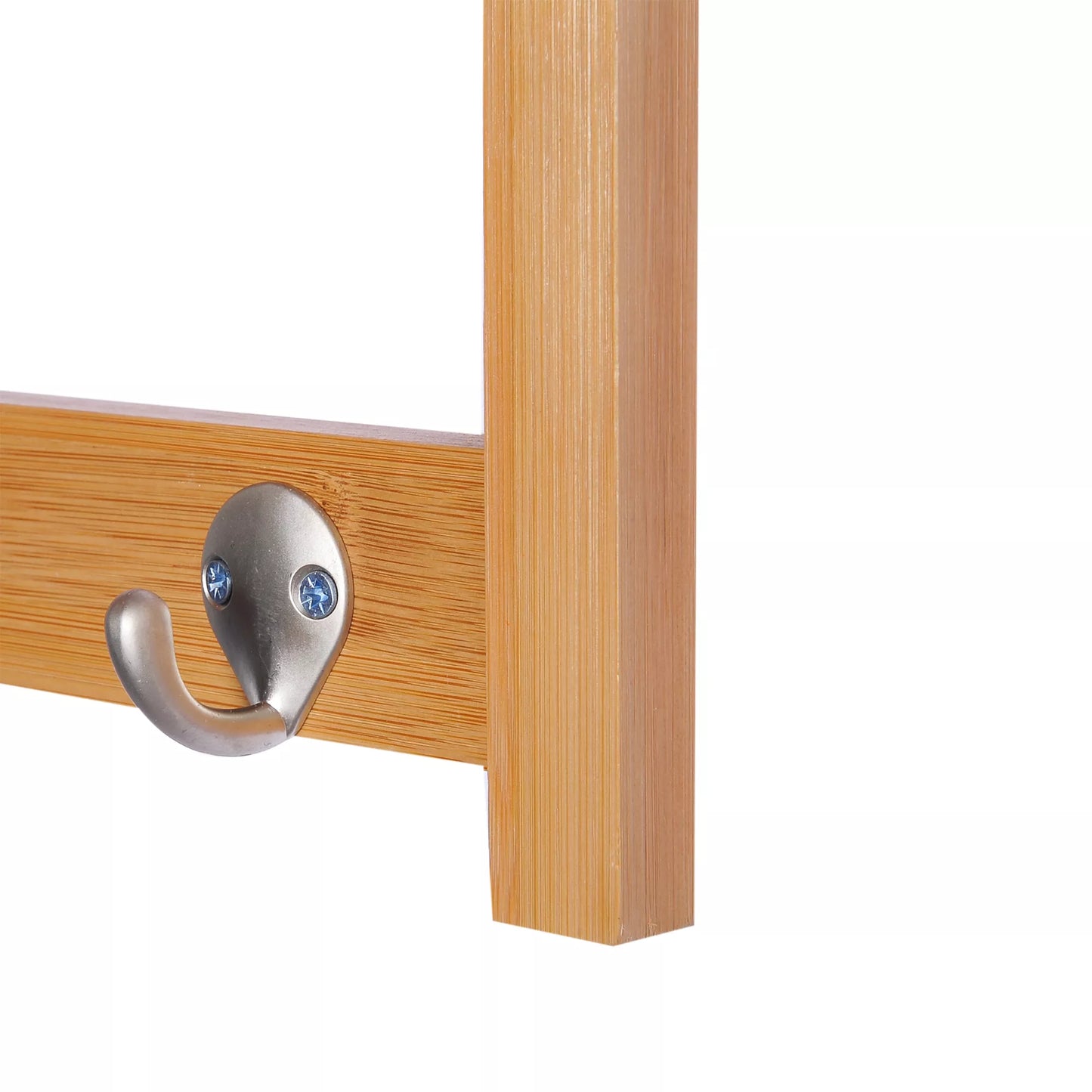 Sieninė drabužinė su kabliukais, tvirtinama prie sienos, erdvę taupanti, atlaiko iki 5 kg, 50 x 16 x 17,5 cm, natūralaus medžio