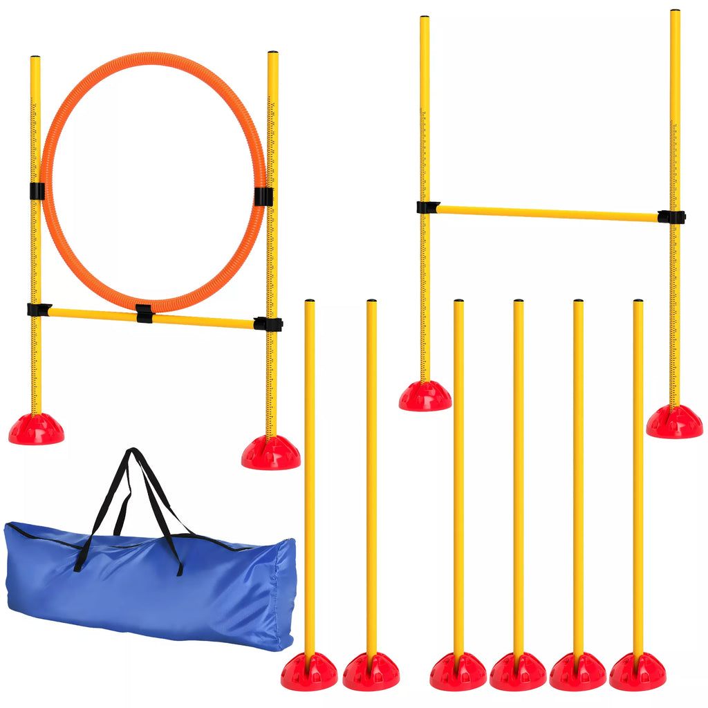 3 dalių šunų agility rinkinys, užpildomas. Agility įranga šunų dresūrai, šuolių kliūčių ir slalominių stulpų rinkinys.