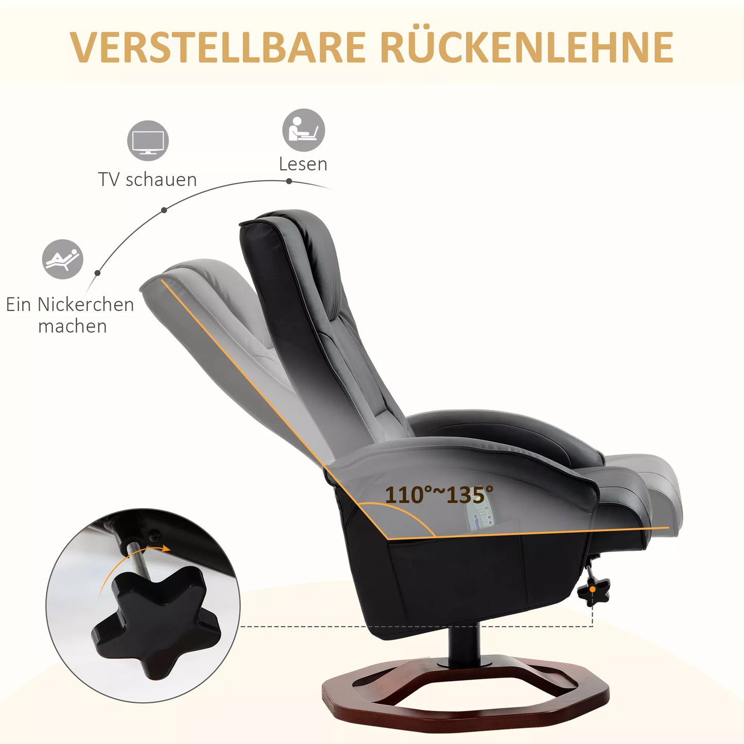 Masažinė kėdė, su pėdų atrama, 10 masažo taškų, atlošiama funkcija, pasukama sėdimoji dalis, juoda, 73 x 83 x 106cm