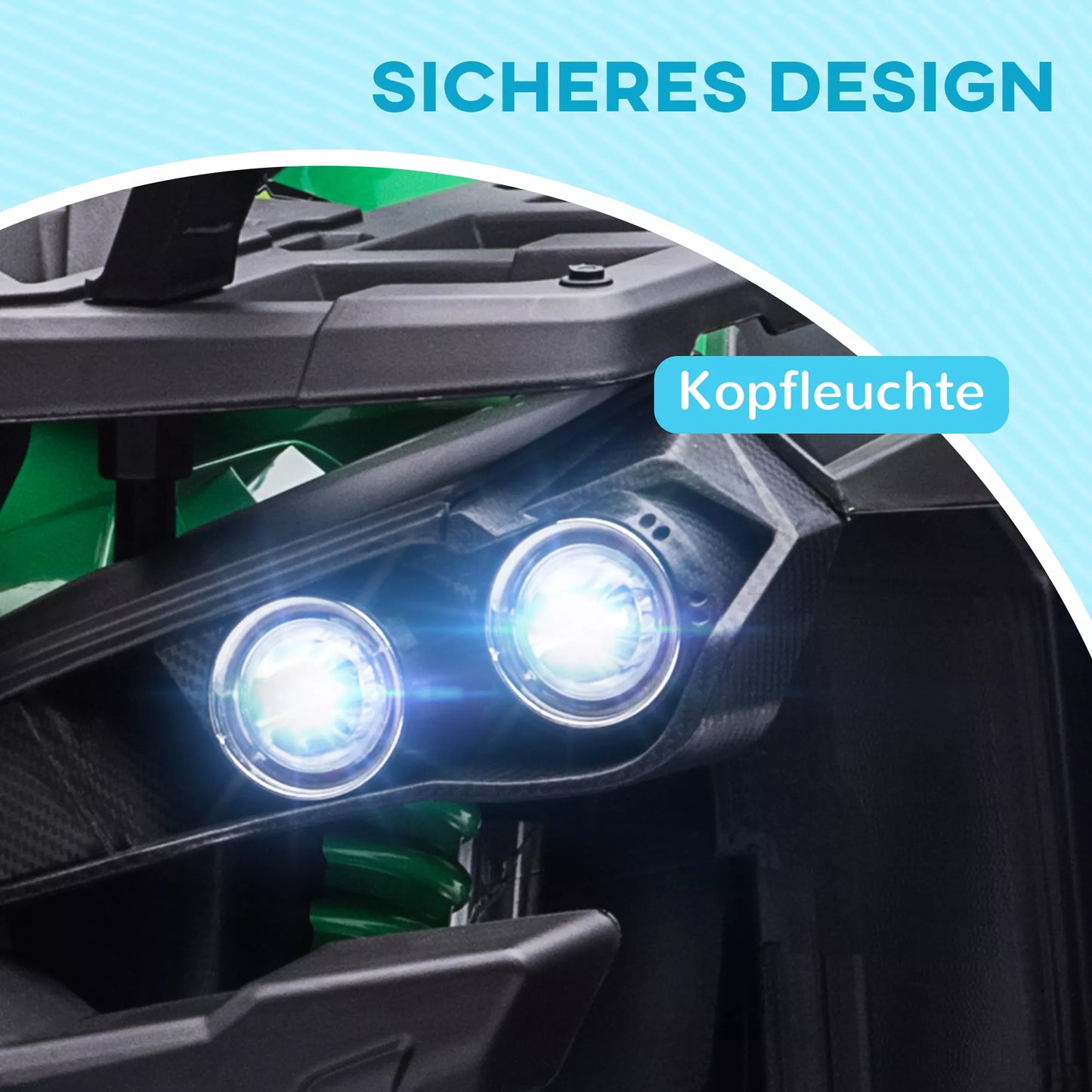 Elektrinis keturratis vaikams, su šviesos ir muzikos jungtimis, 3-8 km/h, 3-5 metų amžiaus, žalias