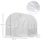 Plėvelės šiltnamis, 6 suskleidžiamieji langai, durys su užtrauktuku, nerūdijančio plieno rėmas, 2,95 x 2 x 2 m, baltas