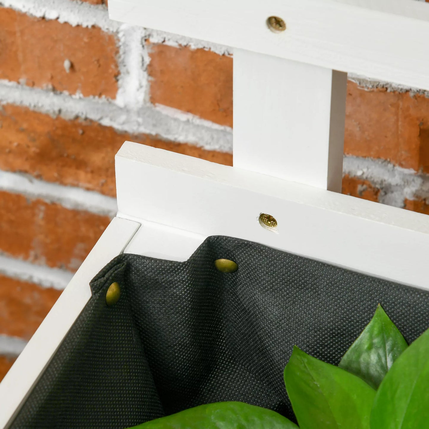 Gėlių dėžė su atrama, 4 ratai, natūrali mediena, atsparus oro sąlygoms lakas, balta, 76 x 30 x 155 cm