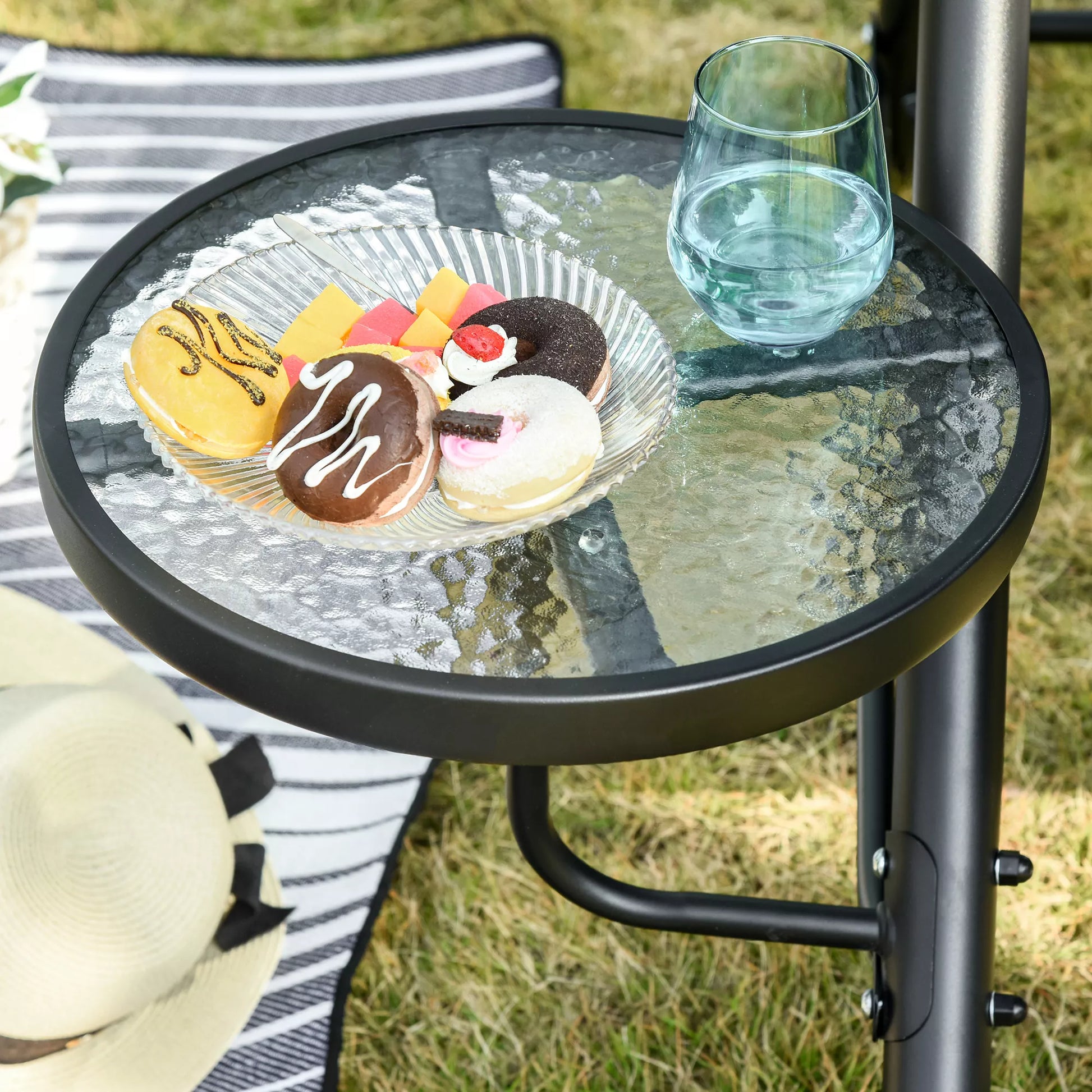 Sūpuoklė 3 vietų sodo sūpuoklės Supamoji suoliukas su reguliuojamu stogeliu nuo saulės Arbatos staliukas Plienas Poliesteris Pilka+Juoda 271 x 125 x 177 cm