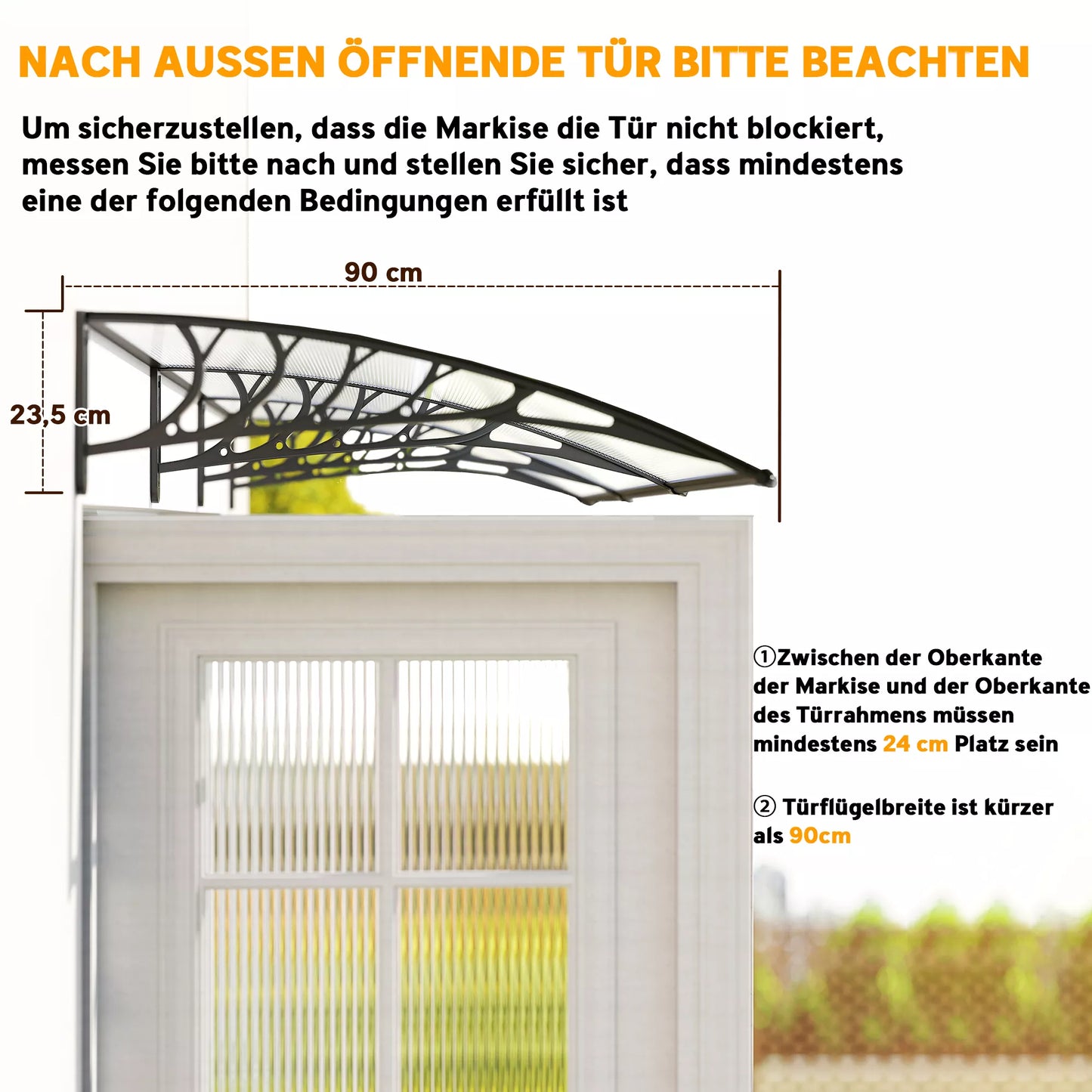 Stogelis, apsauga nuo saulės ir lietaus, su sieniniu laikikliu, 295x90 cm, baltas