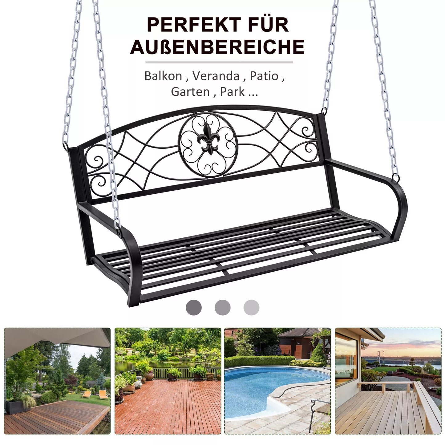 Pakabinama suolelė 2 vietų Sodo sūpynės Sūpynės suolelis Holivudo sūpynės Pakabinama suolelė su grandinėmis Metalo Juoda 132 x 63 x 58 cm