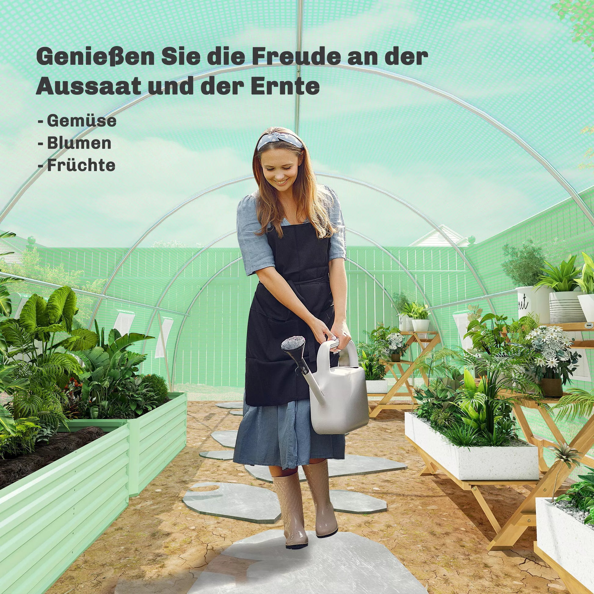 Plėvelinis šiltnamis (įeinamas), 8 langai su tinkleliu, plieninis rėmas, 6x3x2 m