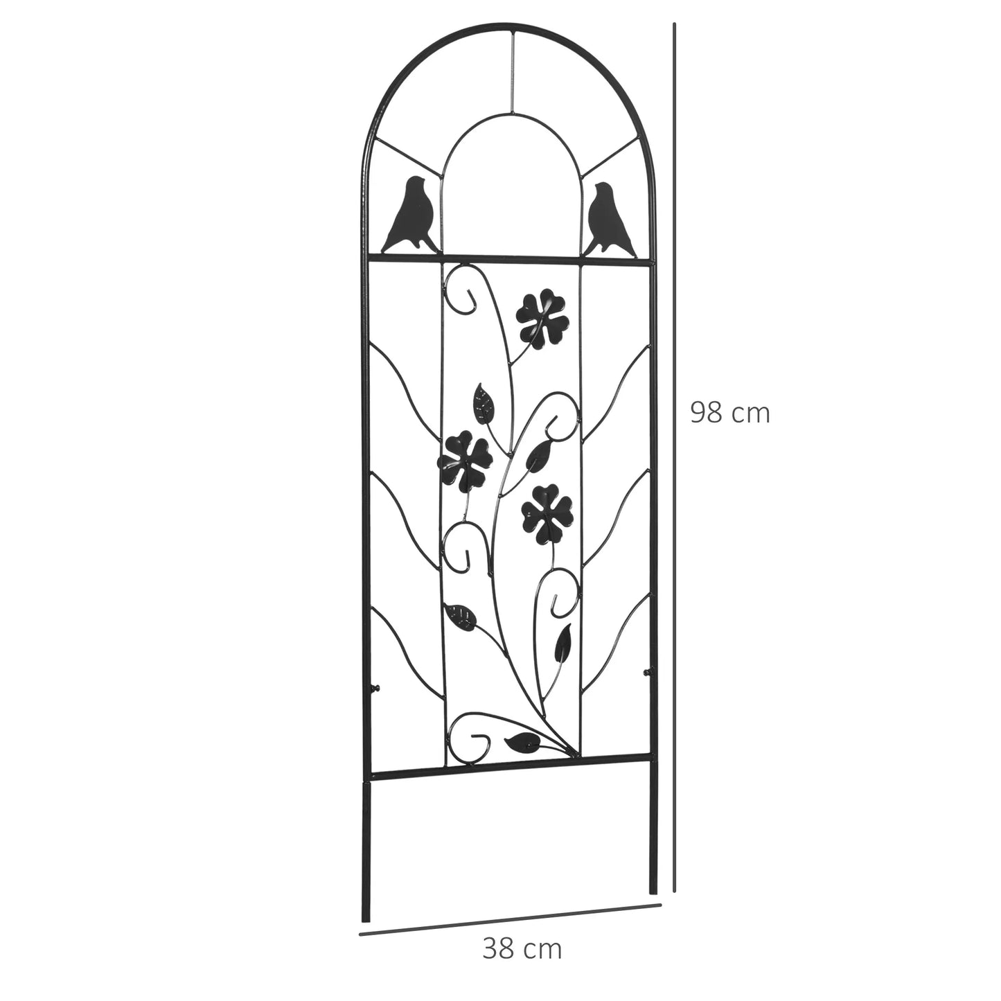 2 vnt. metalinių grotelių rinkinys su paukščių ir klevo ornamentais, skirtas sodui ir terasai, juodos spalvos, 38 x 98 cm