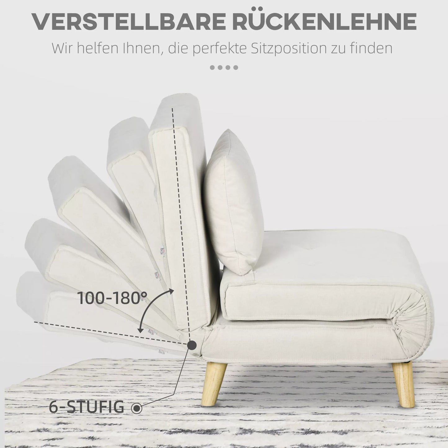 Miegamoji kėdė, 6 pakopų reguliuojamas atlošas, linine išvaizda, iki 120 kg, kreminė