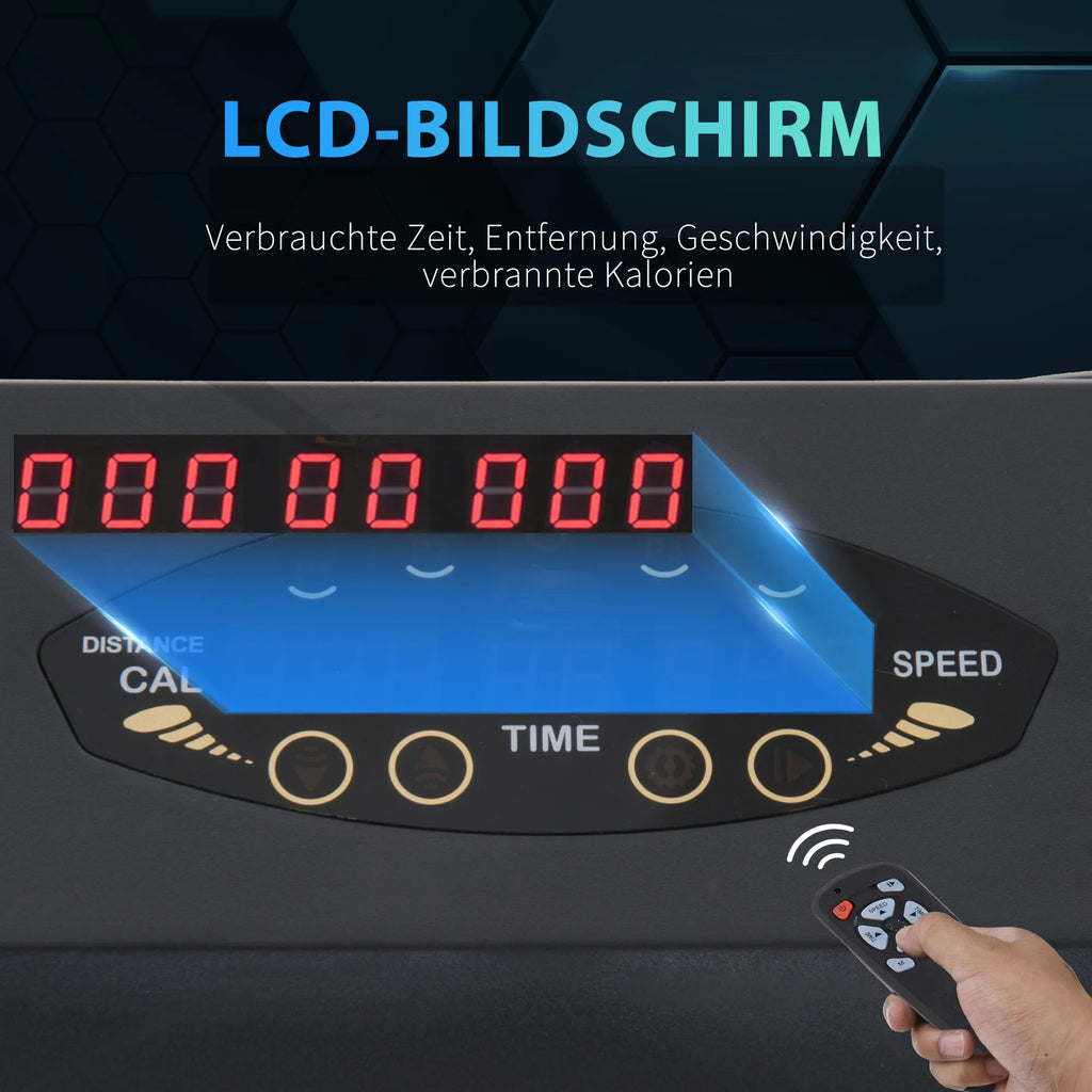Schema su LCD ekranu: laikas, atstumas, greitis ir kalorijos