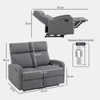 Dviejų vietų sofa su reguliuojamais atlošais ir kojų atrama, pilka