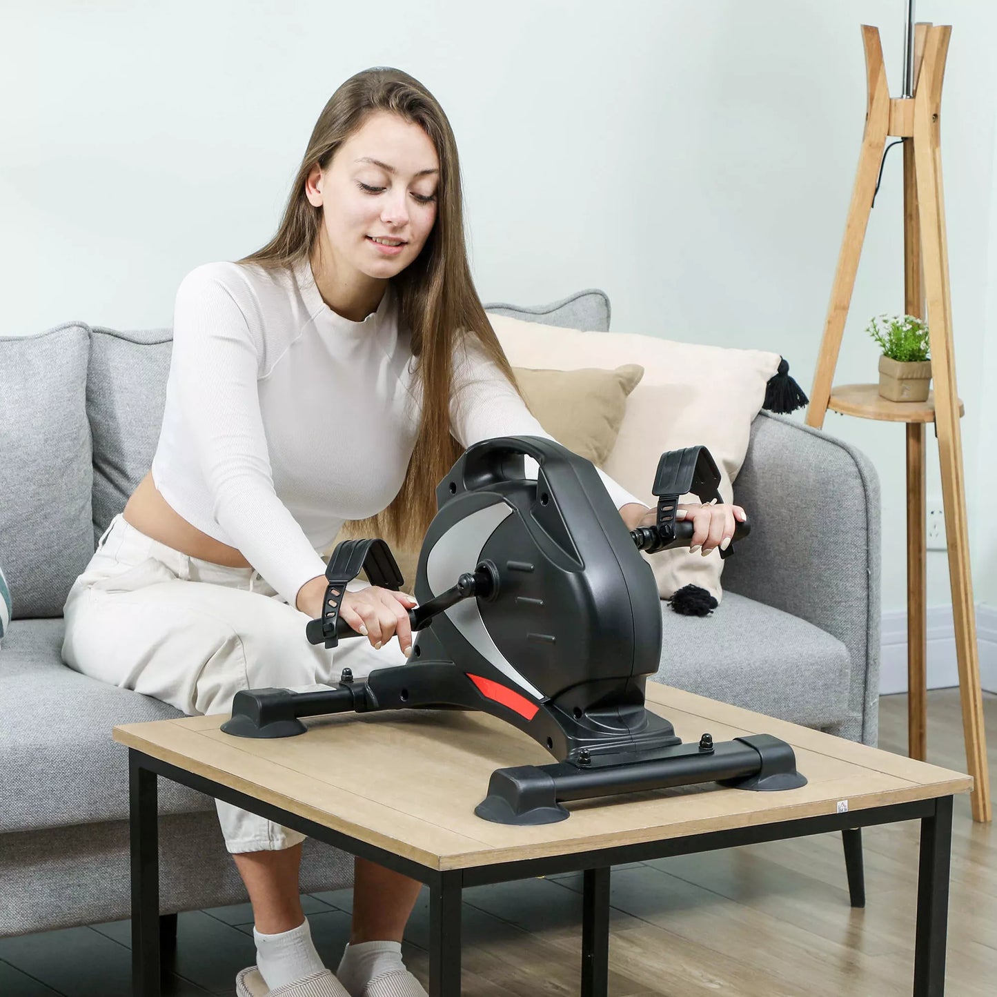 Mini treniruočių dviratukas, pedalų treniruoklis, treniruoklis su 8 pasipriešinimo lygiais, LCD ekranu, metalas, plastikas, juoda spalva