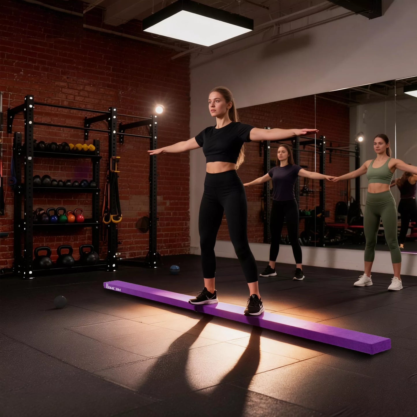 Sulankstoma balansinė sija, neslystanti, su zomšos danga, tvirtas medinis pagrindas, 210 x 10 x 6,5 cm, violetinė