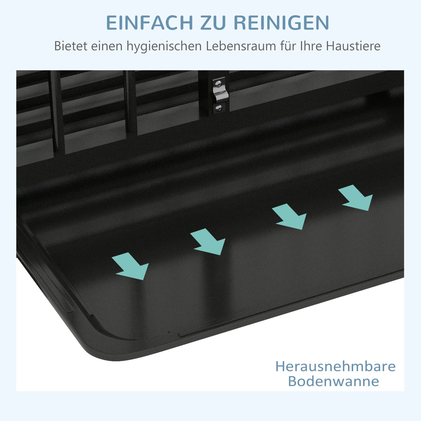 Šunų transportavimo dėžė/narvas, su dugno padėklu, užraktu, universalūs ratukai, 94 cm x 58 cm x 78 cm, juoda