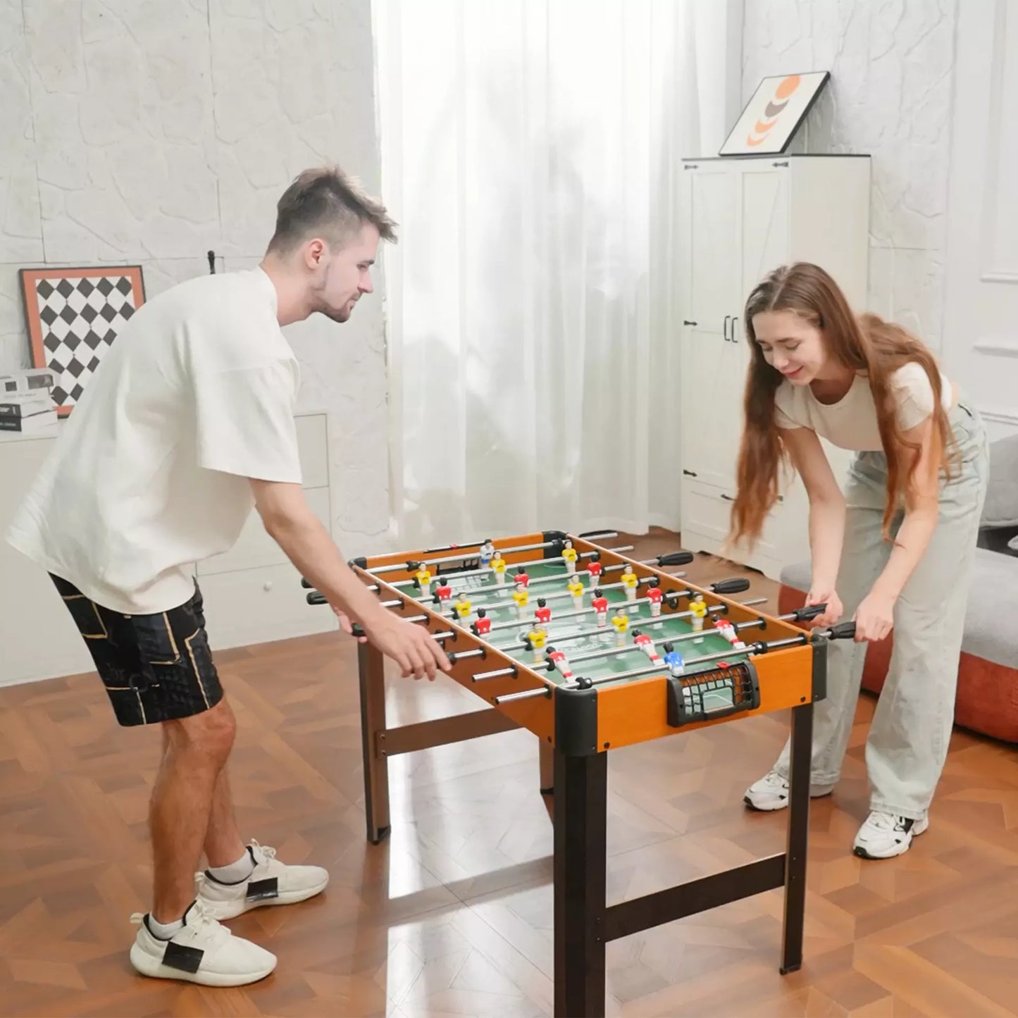 Stalo futbolas, stalo futbolo rinkinys, 2 kamuoliai, neslystančios rankenos, paaugliams ir suaugusiems, rezultato indikatorius, MDF, metalas, spalvingas