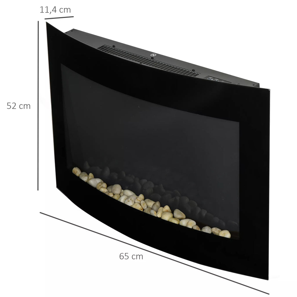 HOMCOM Elektrinis židinys su šildymu, elektrinis židinys su 3D liepsnos efektu, 7 liepsnos spalvos, 900/1800 W, sieninis židinys su laikmačiu, dekoratyvinis židinys su nuotolinio valdymo pultu, juodas, 65 cm