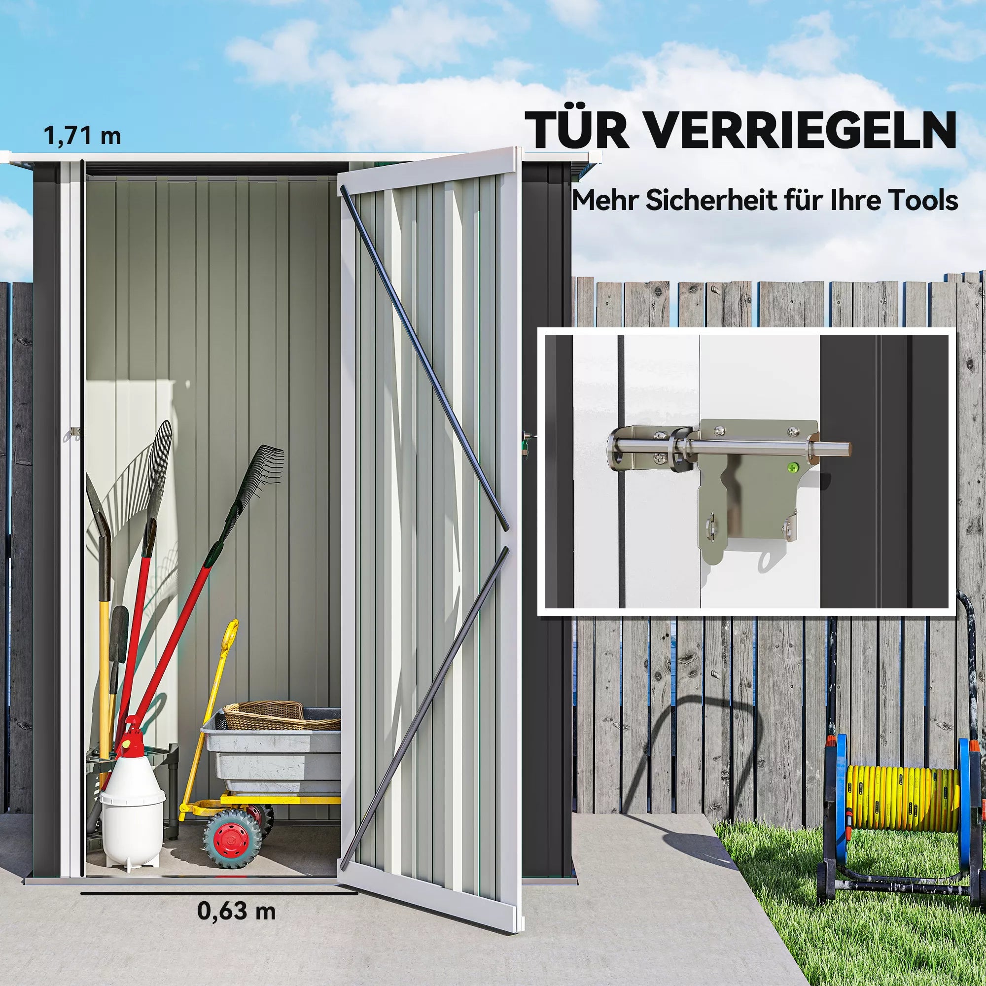 Metalinis įrankių sandėliukas 1,07 m² 142 x 86 x 189 cm Įrankių sandėliukas su vienšlaičiu stogu Užrakinamos durys, atsparus atmosferos poveikiui Sodo namelis Lauko sodo sandėliukas kiemui Lauko erdvė Tamsiai pilkos spalvos