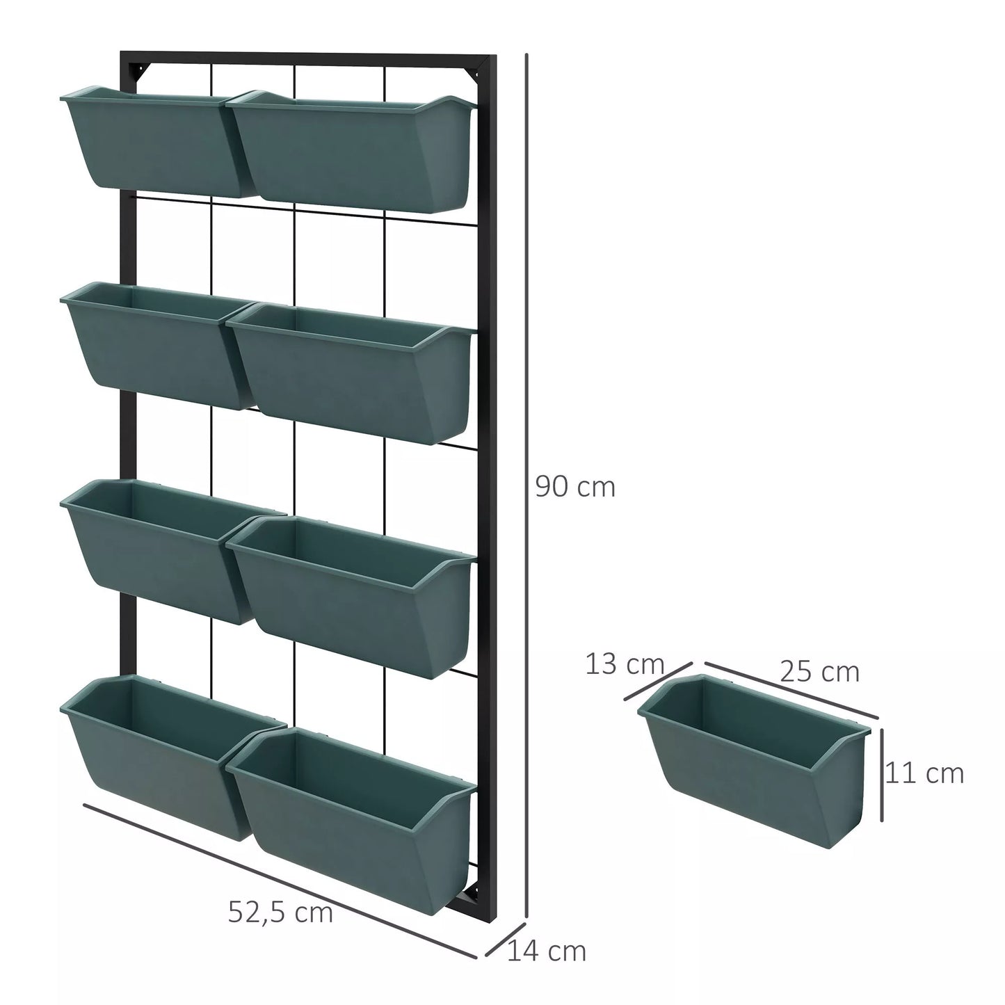 Augalų laiptai Gėlių laiptai  8 augalų dėžės, sukraunamos, atsparios atmosferos poveikiui, 52,5 x 14 x 90 cm, pilkos + juodos spalvos