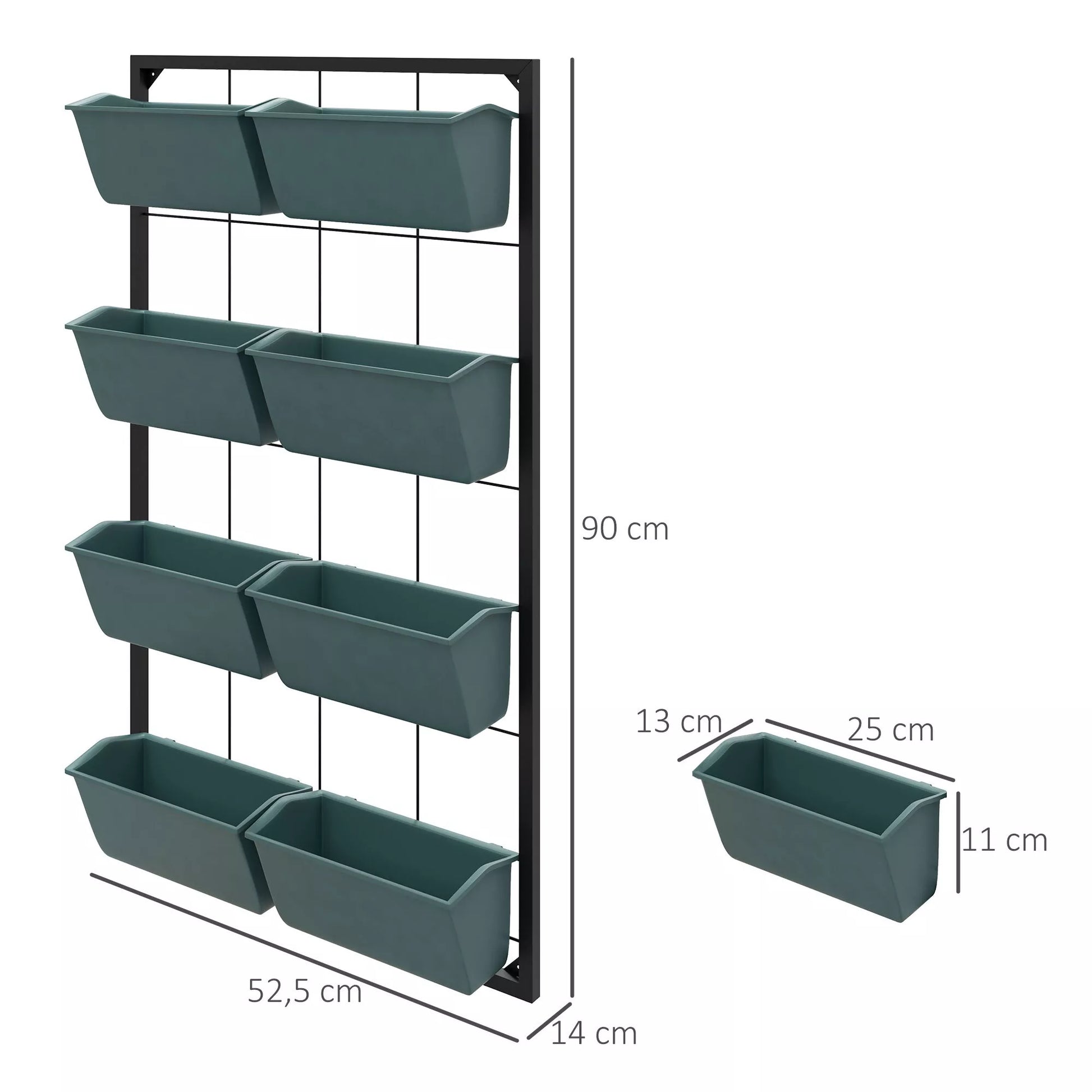 Augalų laiptai Gėlių laiptai  8 augalų dėžės, sukraunamos, atsparios atmosferos poveikiui, 52,5 x 14 x 90 cm, pilkos + juodos spalvos