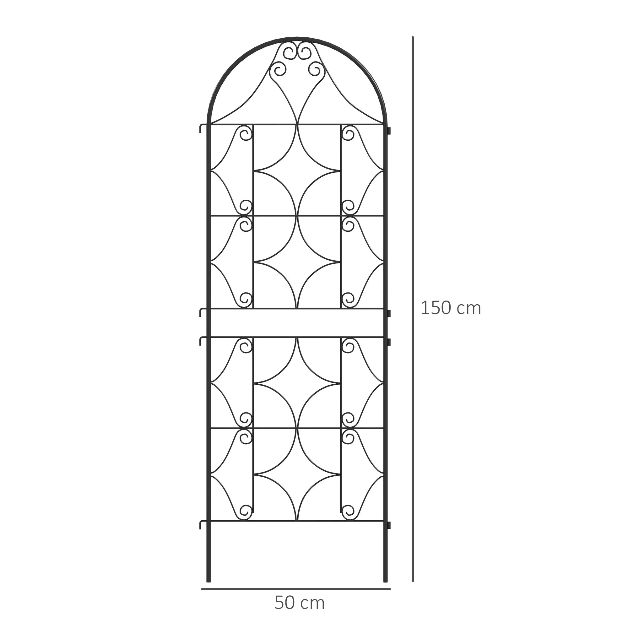 Metalinės grotelės vijokliniams augalams 50x150 cm juodos (2 vnt.)