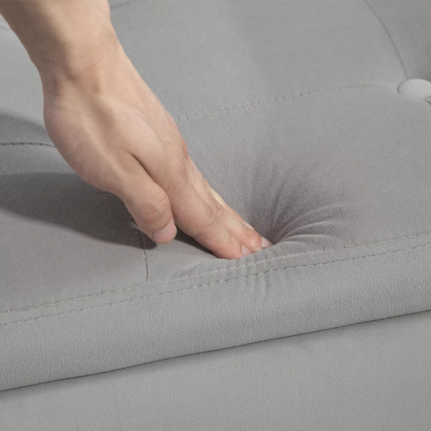 Suolas su daiktadėže ir porankiais, skrynios formos suolas, aksominis poliesteris, kaučiukmedžio mediena, šviesiai pilka, 107 x 42 x 65 cm