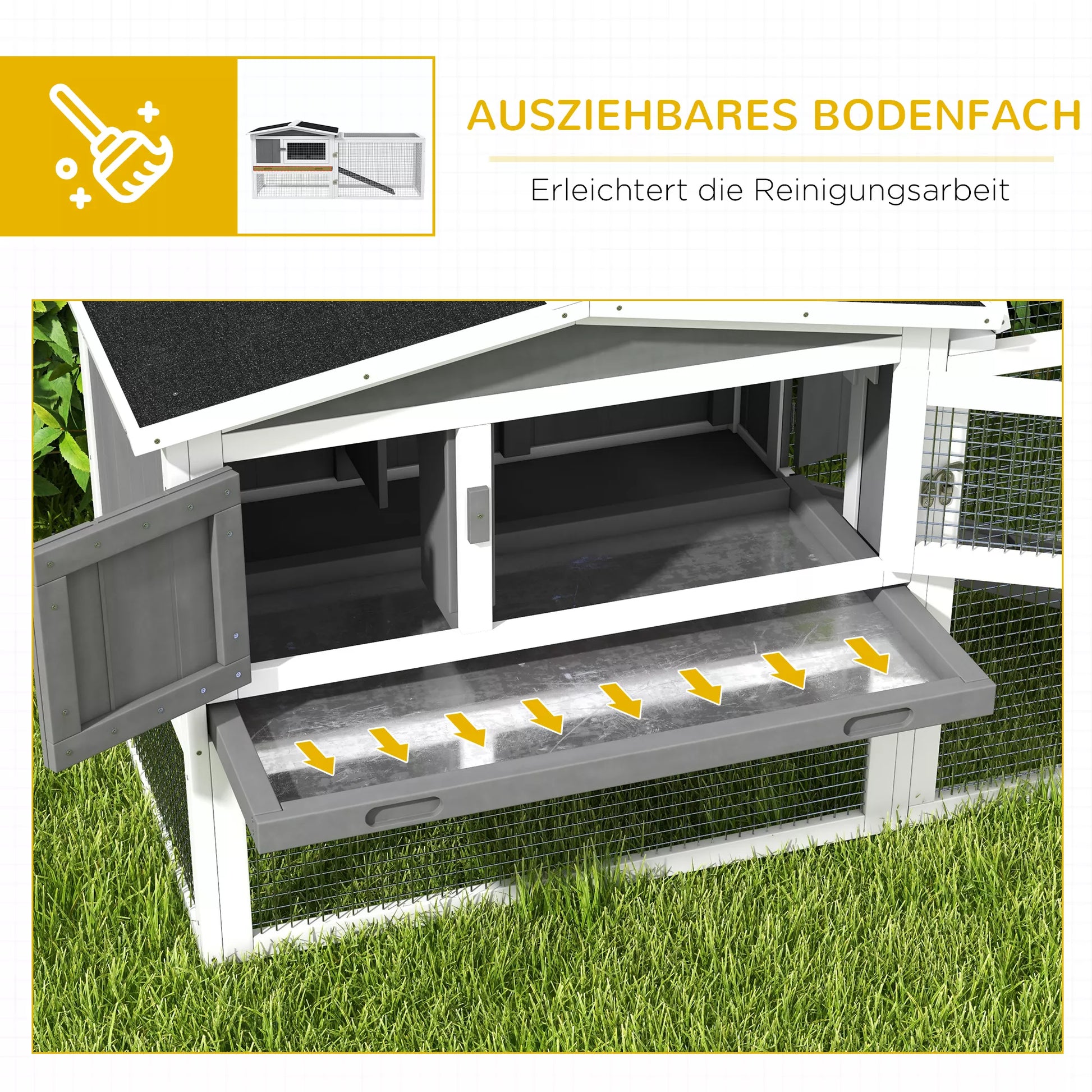 Triušių būda iš eglės medienos, namelis smulkiems gyvūnams su asflatiniu stogu, aptvaras smulkiems gyvūnams, 156 x 58 x 68 cm, šviesiai pilkas