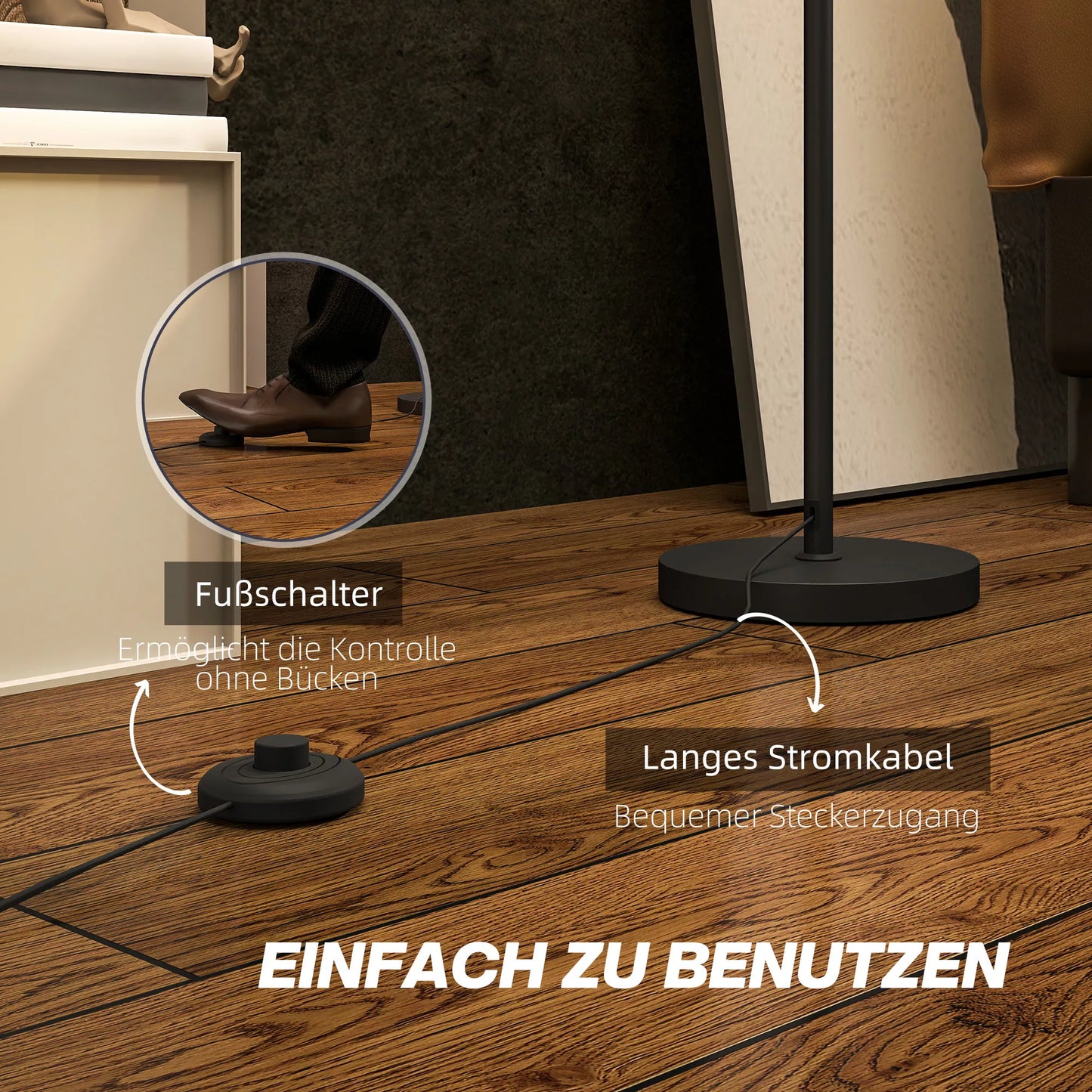 Grindinė lempa, lininio audinio imitacijos gaubtas, metalinis stovas, kojos jungiklis, balta