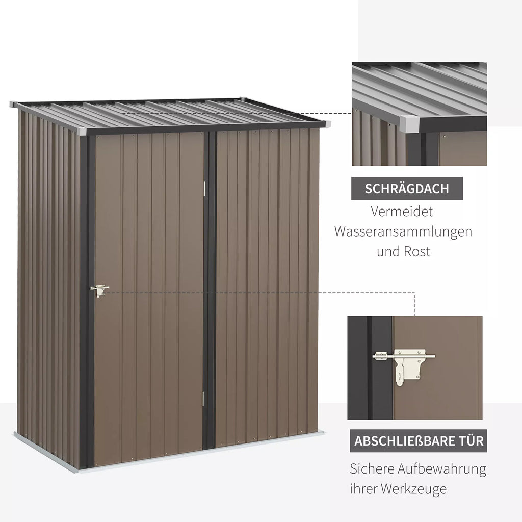Įrankių namelis 1,34 m² Įrankių spintelė su uždaromu stogu Sodo namelis Įrankių namelis iš cinkuoto plieno 161,5 x 94,5 x 196 cm Ruda