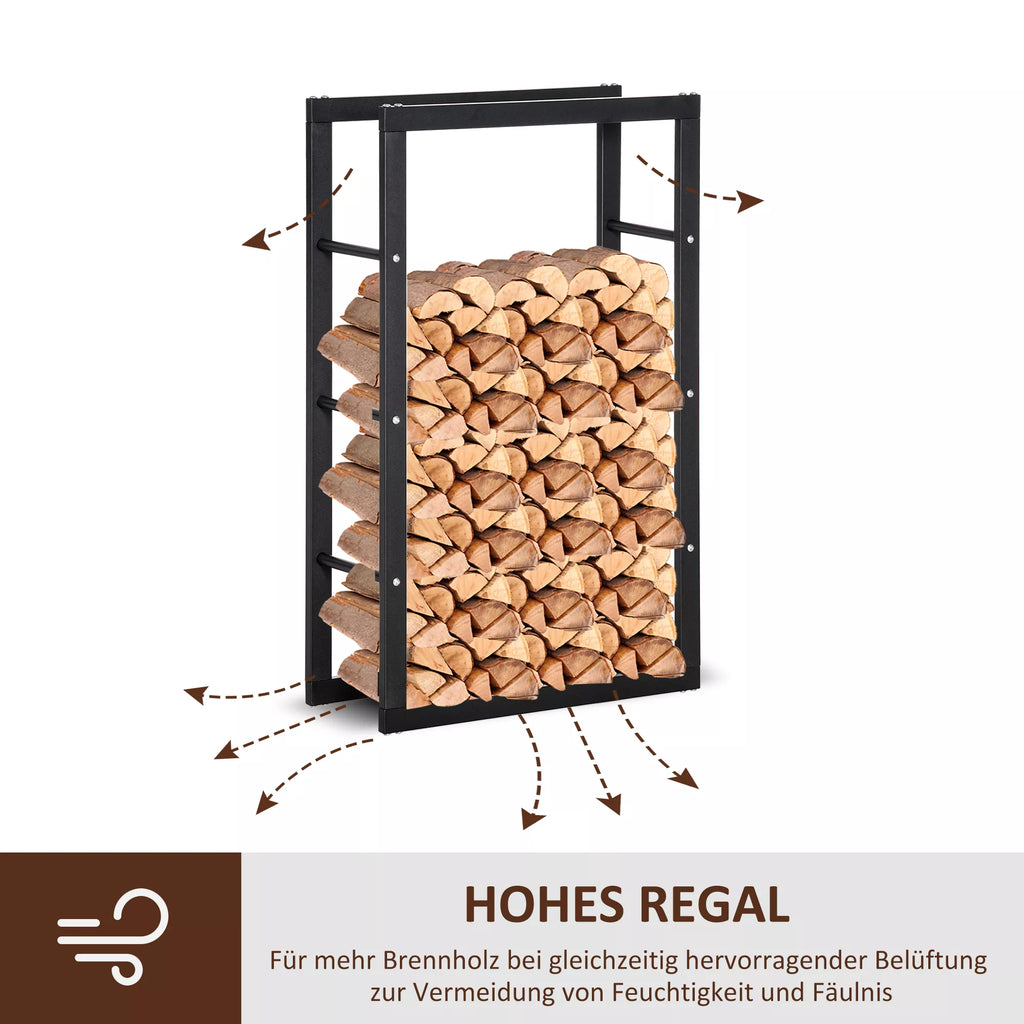 Metalinė malkų lentynėlė 60 x 25 x 100 cm Malkų lentynėlė Stiprinimo pagalba Plieninis rėmas iki 100 kg Malkų laikymo vieta Lauko medinė lentynėlė Malkų lentynėlė sodui Terasai Lauko Juoda