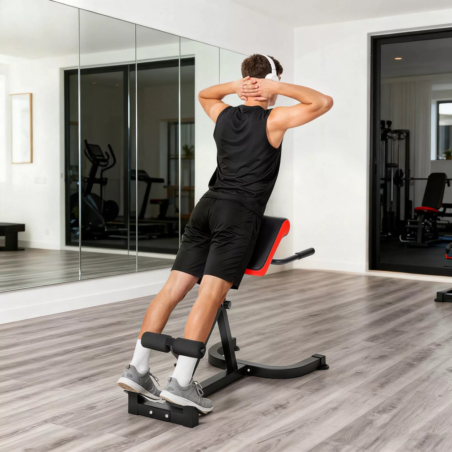 Treniruočių suolas, svarmenų suolas, plieninis, reguliuojamas, su rankenomis, raudonas+juodas