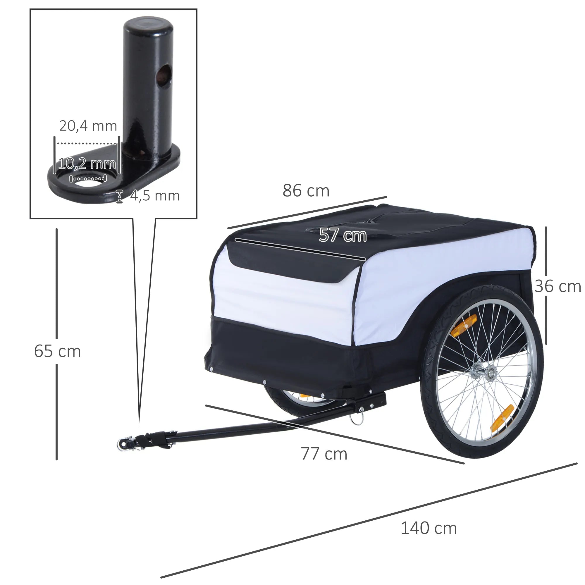 Dviračių priekabos Krovinių priekabos Maksimali apkrova 40 kg Transporto priekabos Rankinės vežimėliai Krovinių dviračių priekabos Balta+Juoda Plienas Oxford 140 x 77 x 65 cm