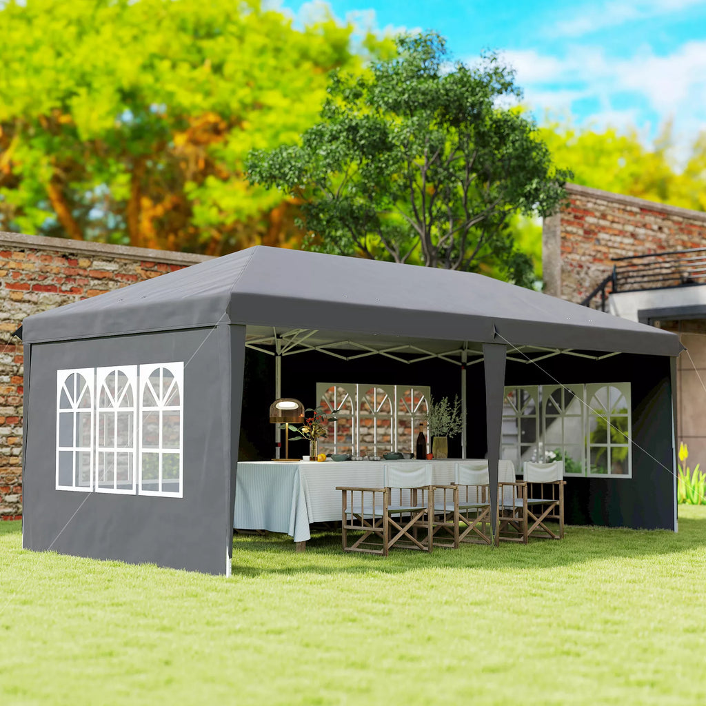 Greitai surenkama pavėsinė, sulankstomas renginių paviljonas, poliesteris ir plienas, 3x6 m, pilka